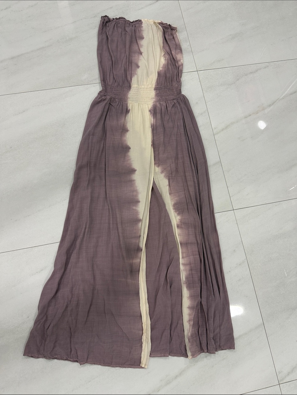 Aakaa Mauve and Cream Strapless Tie-Dye Maxi Dress